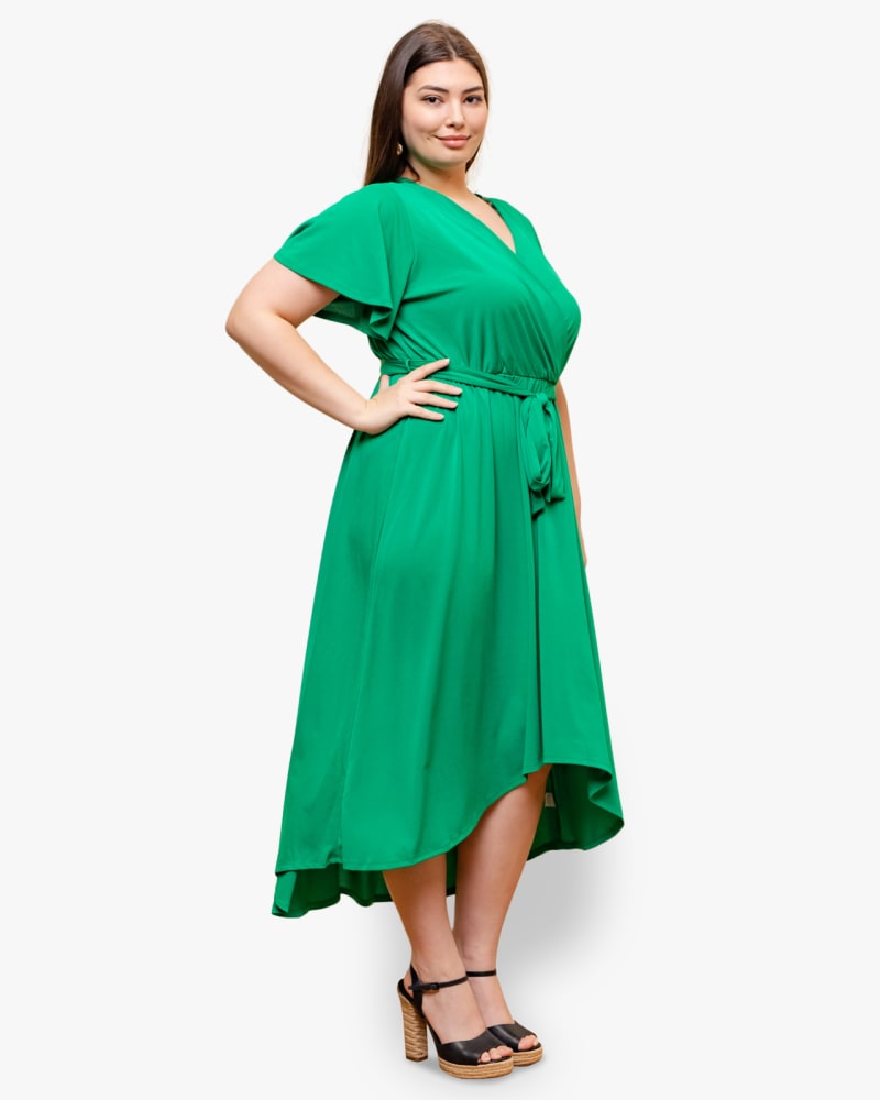 Plus size model wearing Catalina Flutter-Sleeve Faux-Wrap Dress by Gilli | Dia&Co | dia_product_style_image_id:130681